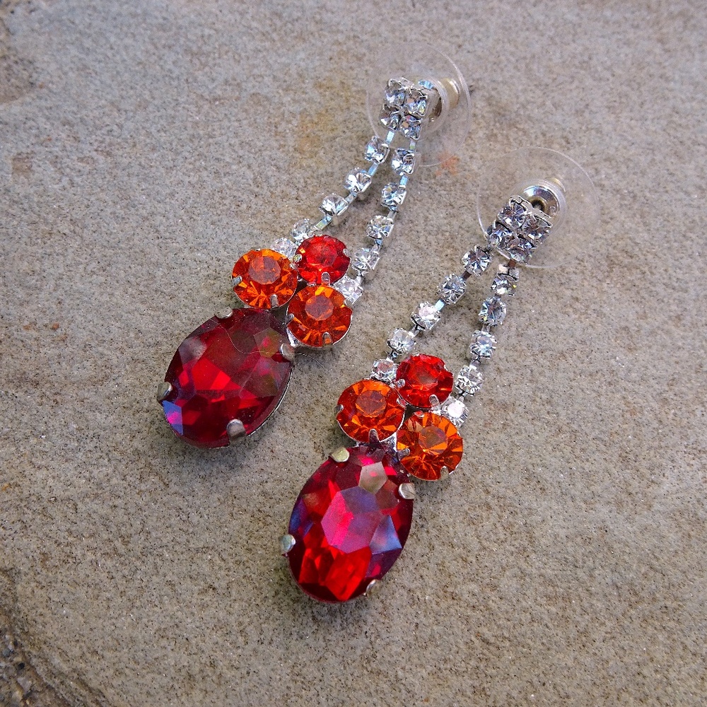 Ruby Red & Fire Orange Phoenix Clear Crystal Silv… - image 6